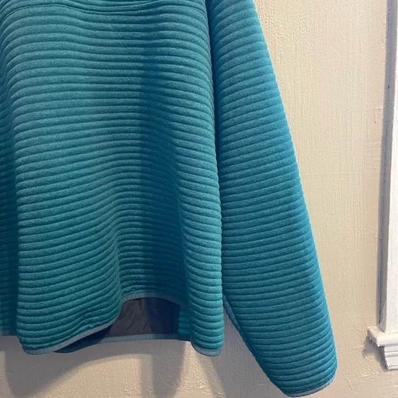 L.L. Bean 1/4 Snap Long Teal Crewneck Sweater with Ribbed Texture - Picture 8 of 10